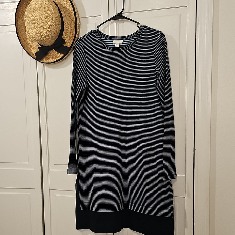J. Jill Navy and White Striped Long Sleeve Dress